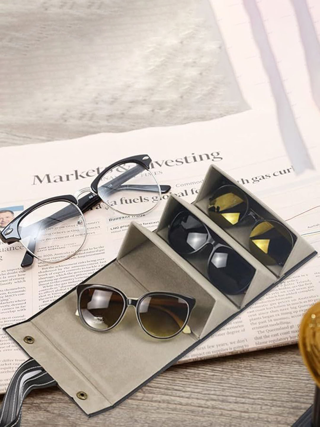 AUGEN Black & Grey Portable Folding 3 Slot Sunglass Organizer
