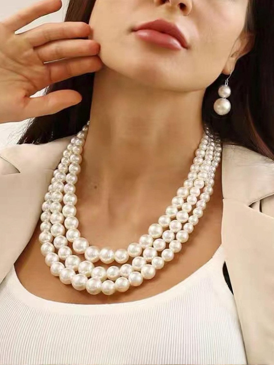 Its 4 You Pearl Beaded 3 Layered Necklace