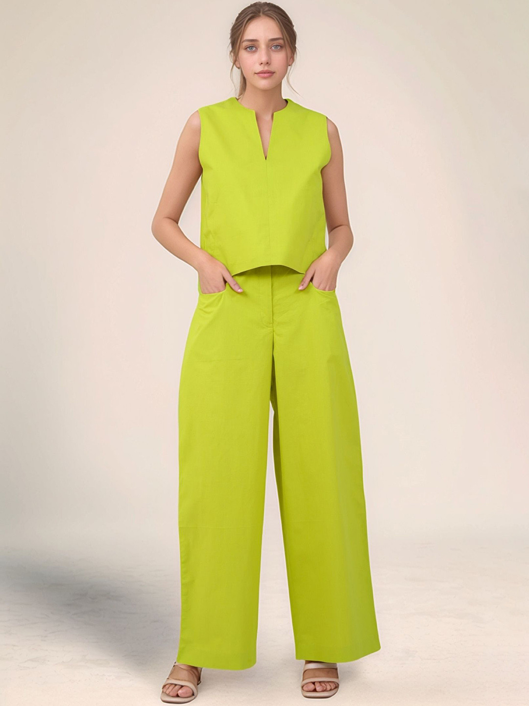 Dheeraj Sharma Women Loose Fit High-Rise Cotton Trousers
