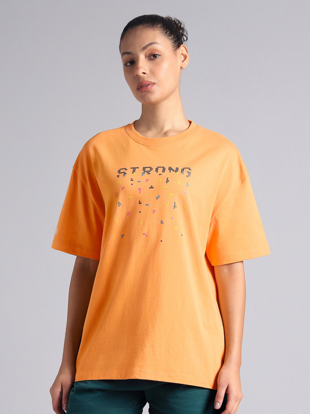 CULT Women Orange Graphic Oversized T-shirt