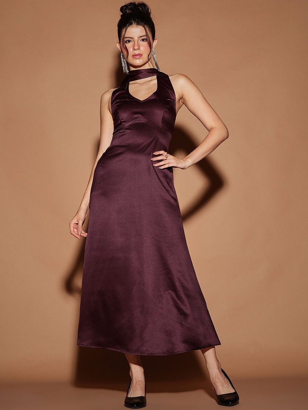 STREET 9 Scarf Neck Smocked Sheath Midi Dress