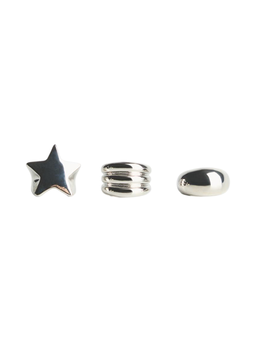 Bershka Set Of 3 German Silver Star Finger Rings