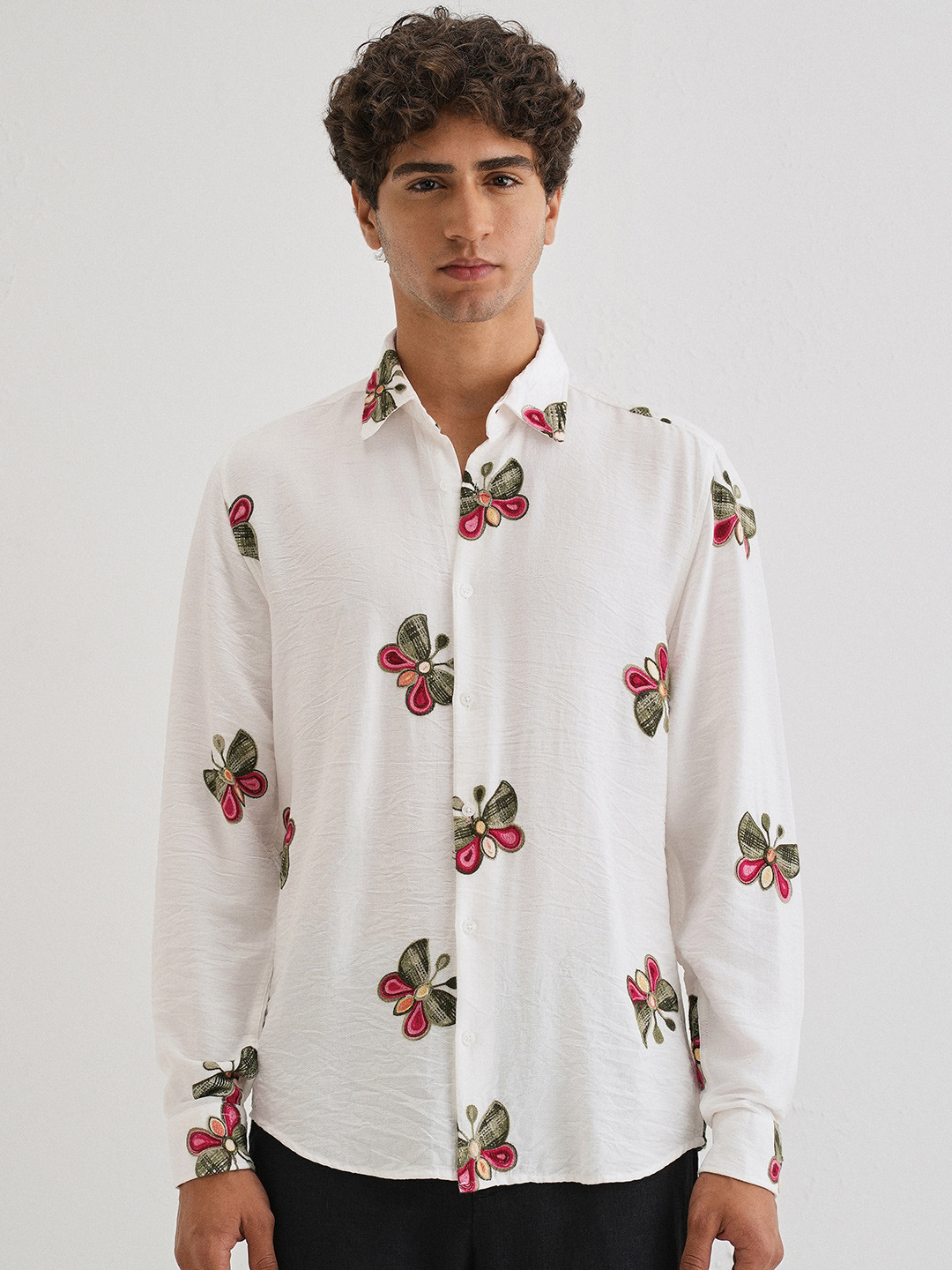 Banana Club Relaxed Slim Fit Butterfly Embroidered Casual Shirt