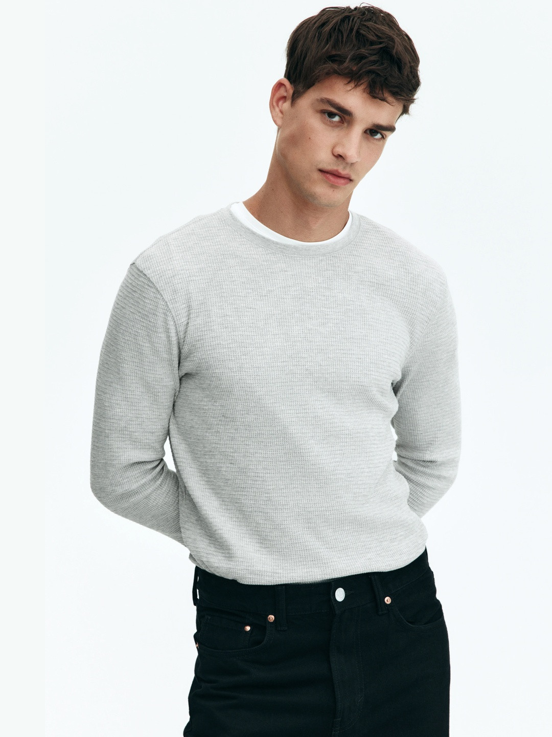 H&M Men Slim Fit Waffled Jersey Top