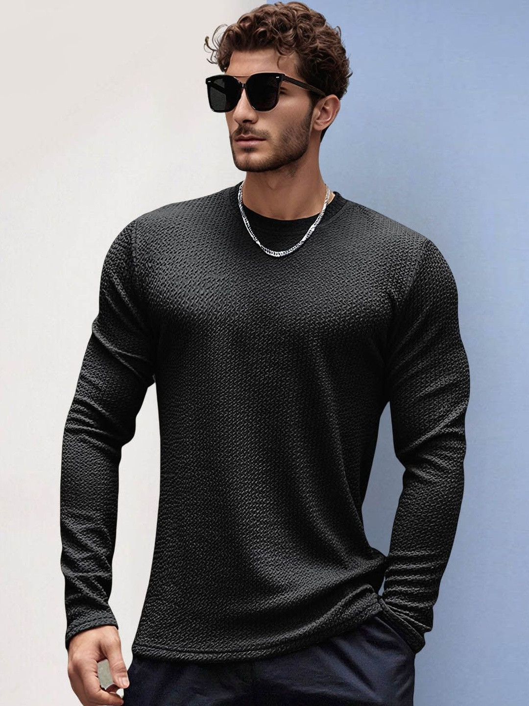 SZN Men Muscle Fit Round Neck Solid Long Sleeve Tshirt