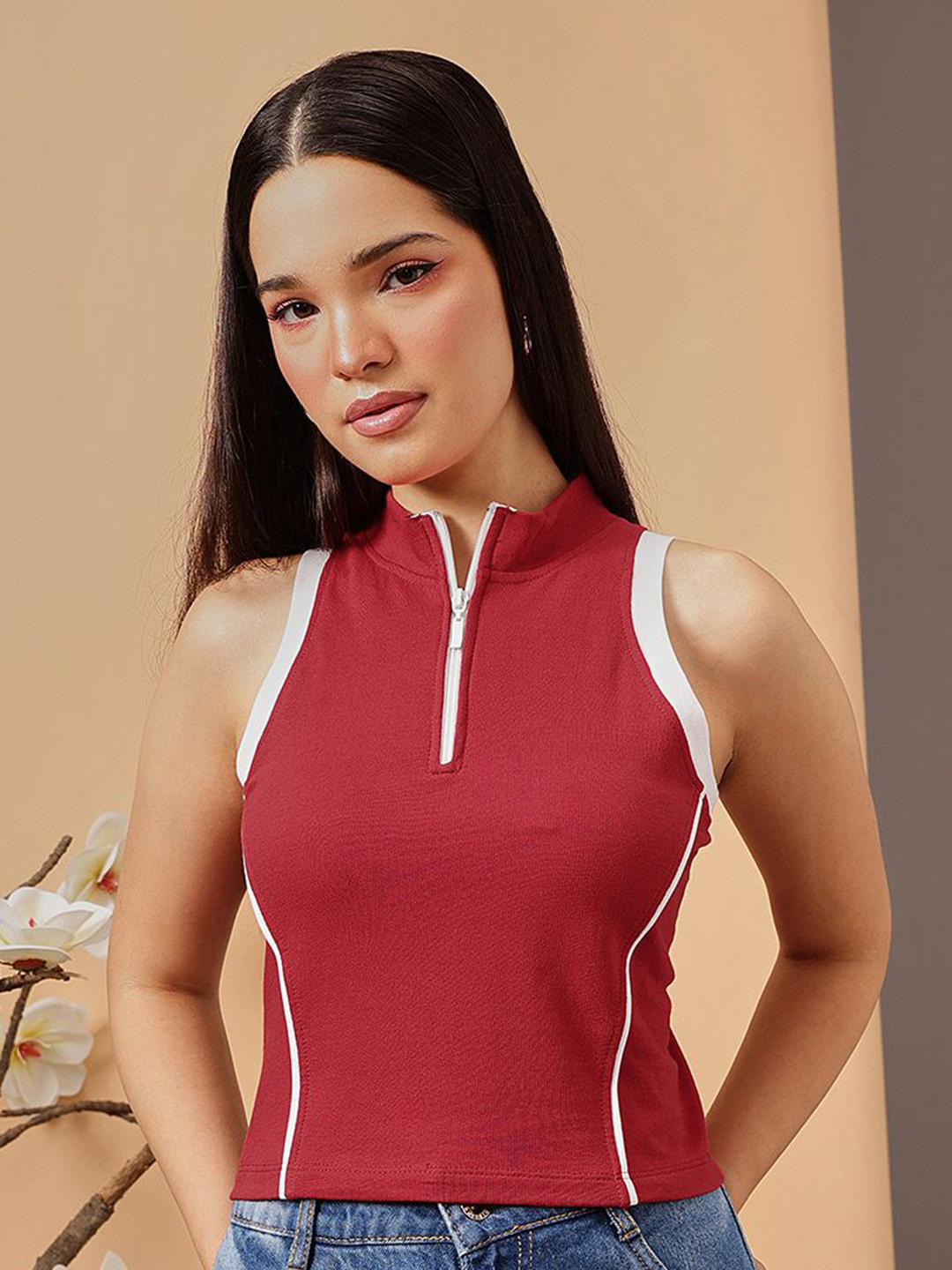 STREET 9 High Neck Pure Cotton Tank Rib Top