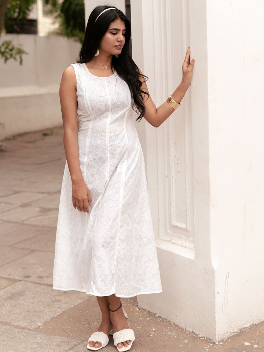 Valere Women Self Design A-Line Midi Dress