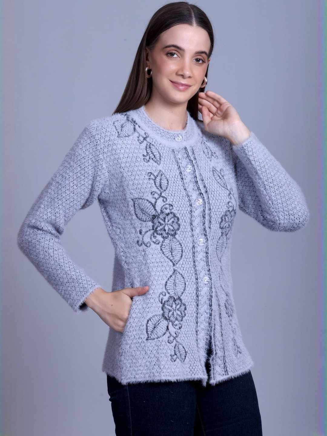 Roadster Women Grey Cable Knit Cardigan