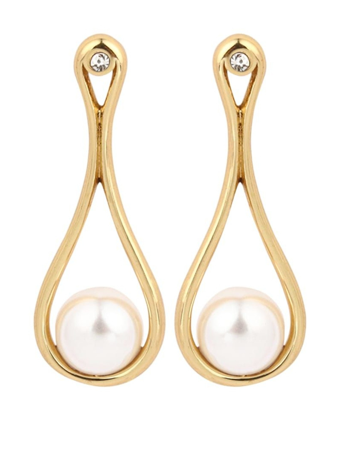 DZOIR Pearls Diamond Gold Swing Earrings.