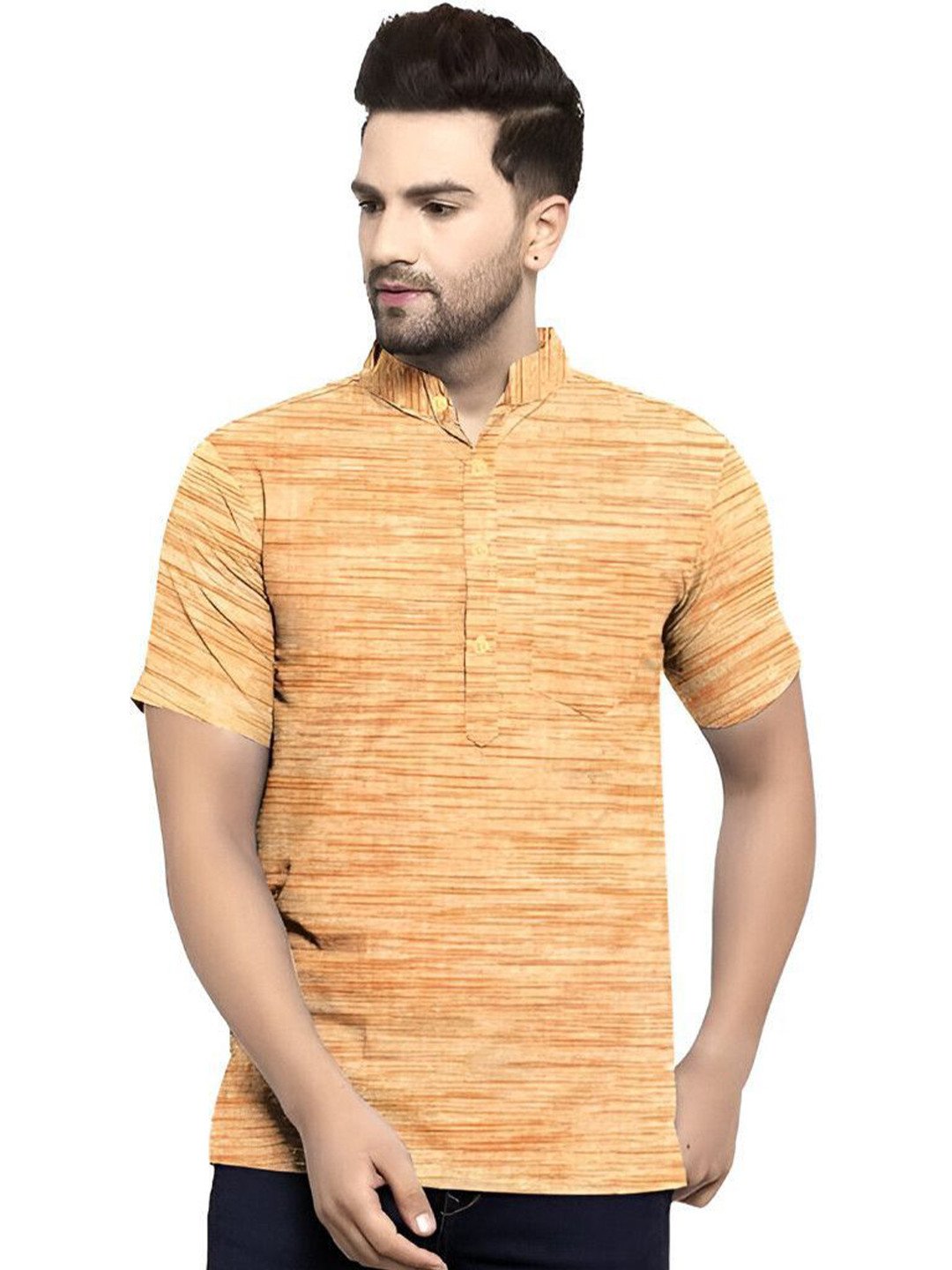 Aaryavar Men Striped Mandarin Collar Kurta