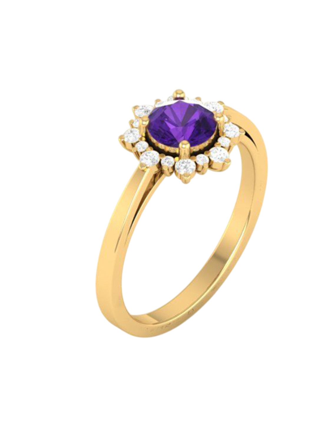 ventino Sterling Silver 14K Gold Plated Amethyst & Diamond Studded Finger Ring