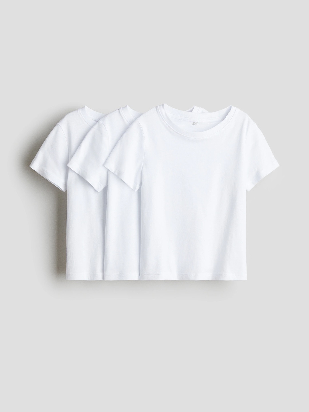 HM Boys White Solid 3-Pack Pure Cotton T-shirts