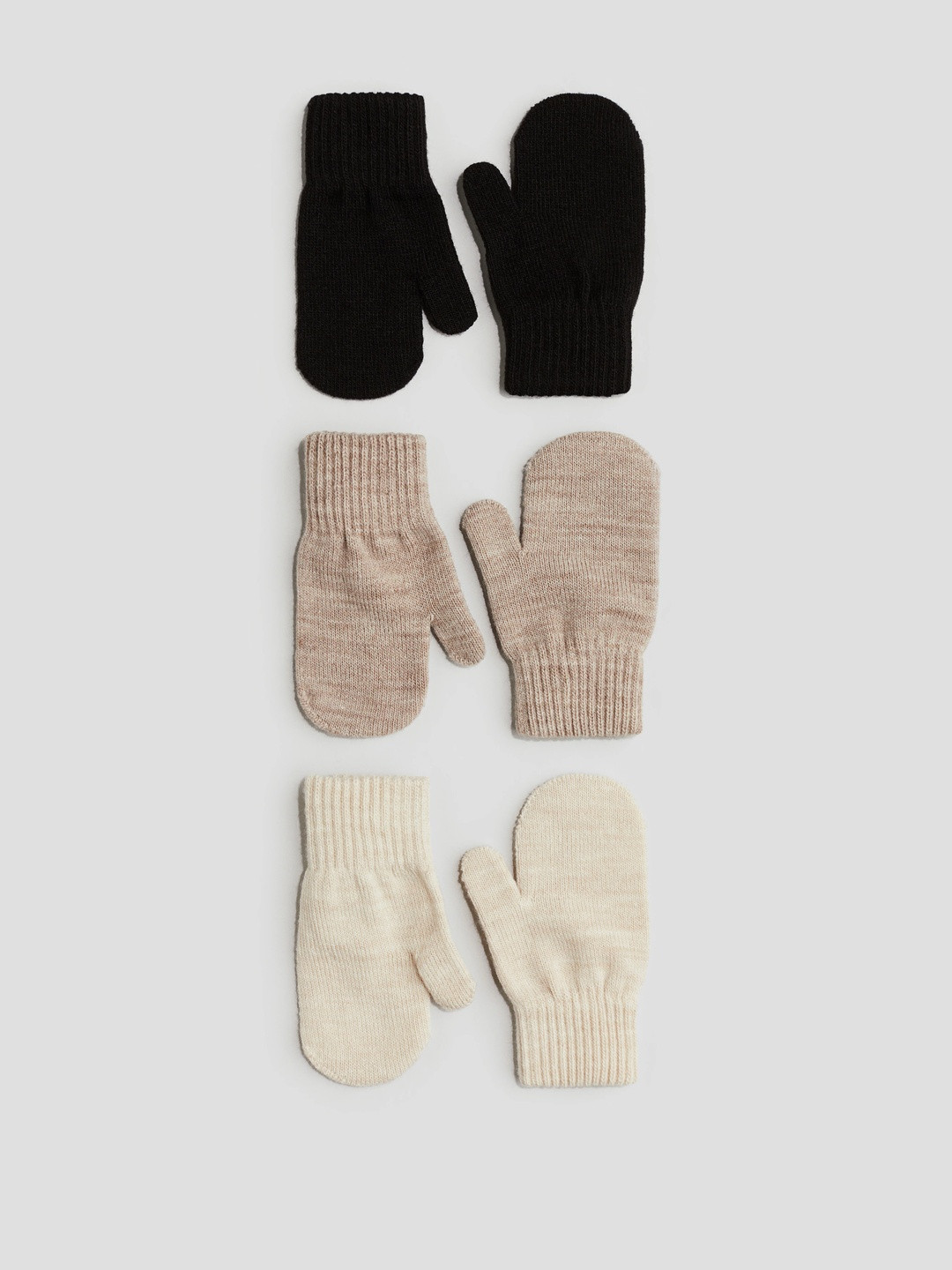 H&M Girls 3-Pcs Ribbed Mittens