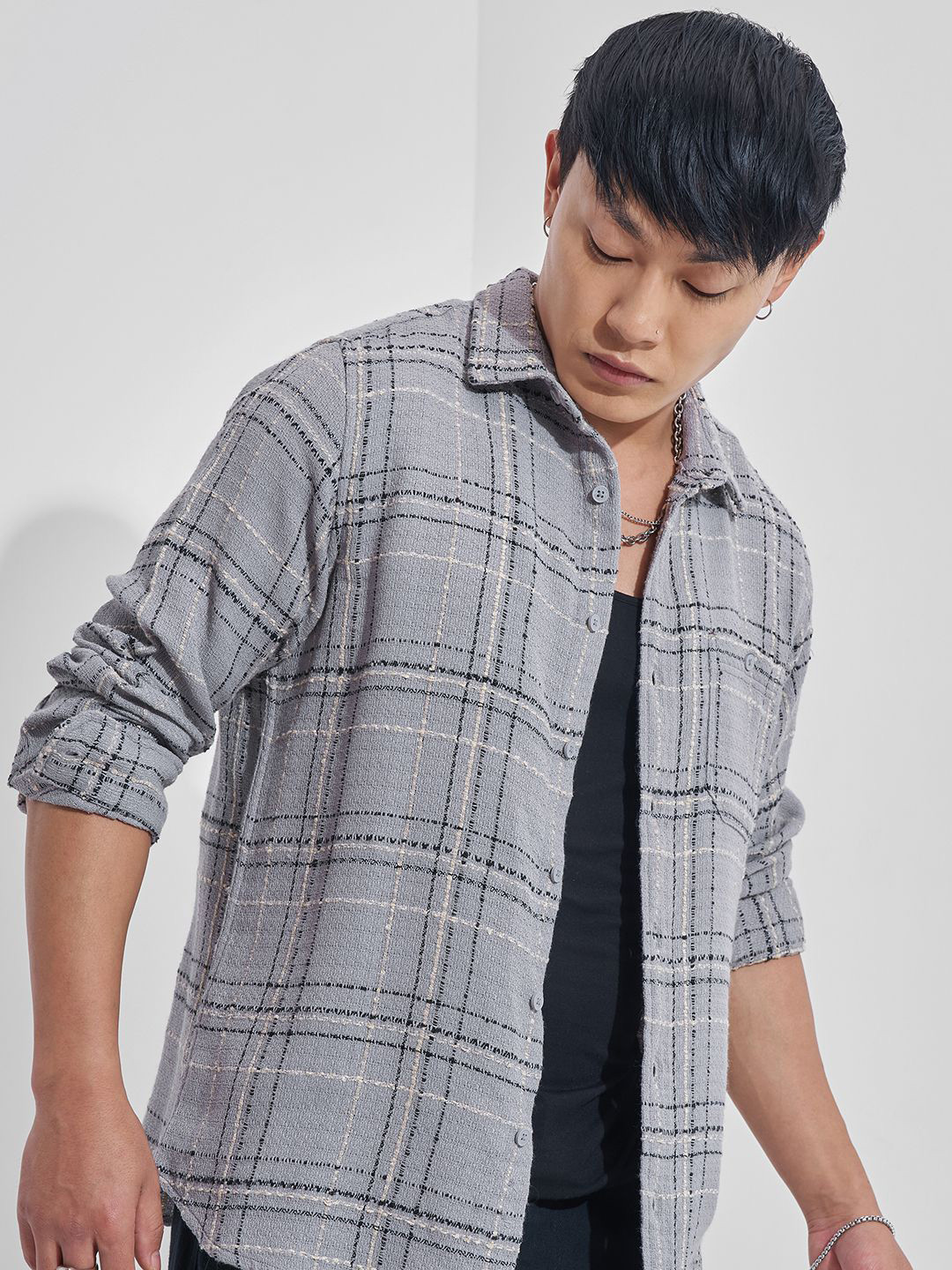HIGHLANDER Men Relaxed Fit Checked Spread Collar Casual Shirt