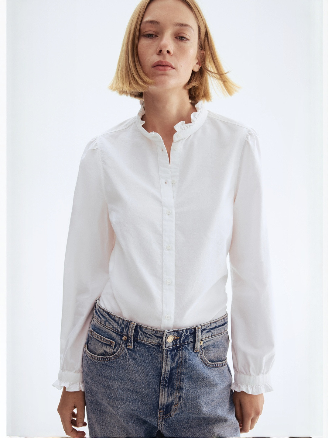 H&M Frill-Trimmed Oxford Blouse