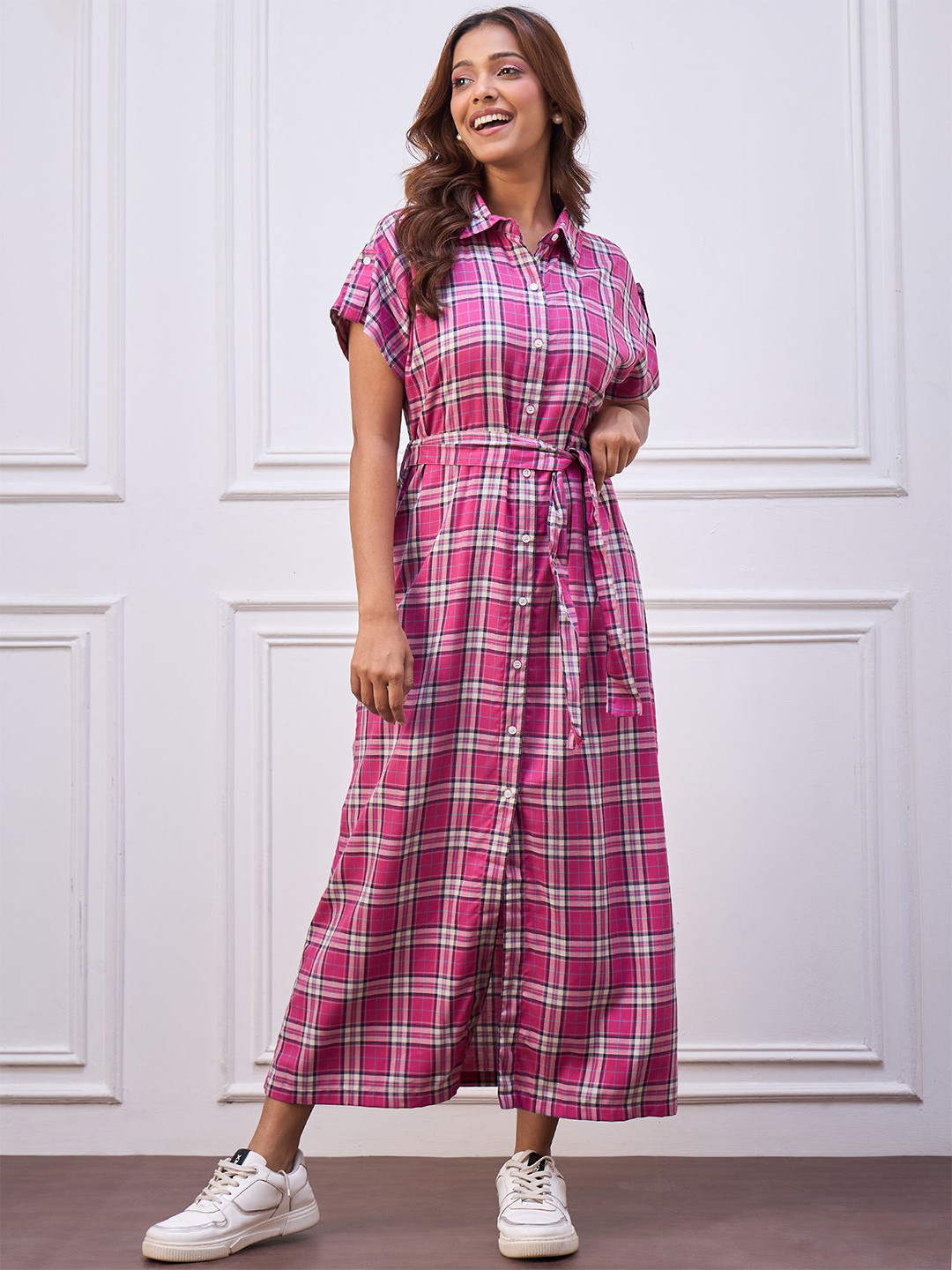 StyleStone Women Checked Shirt Maxi Dress