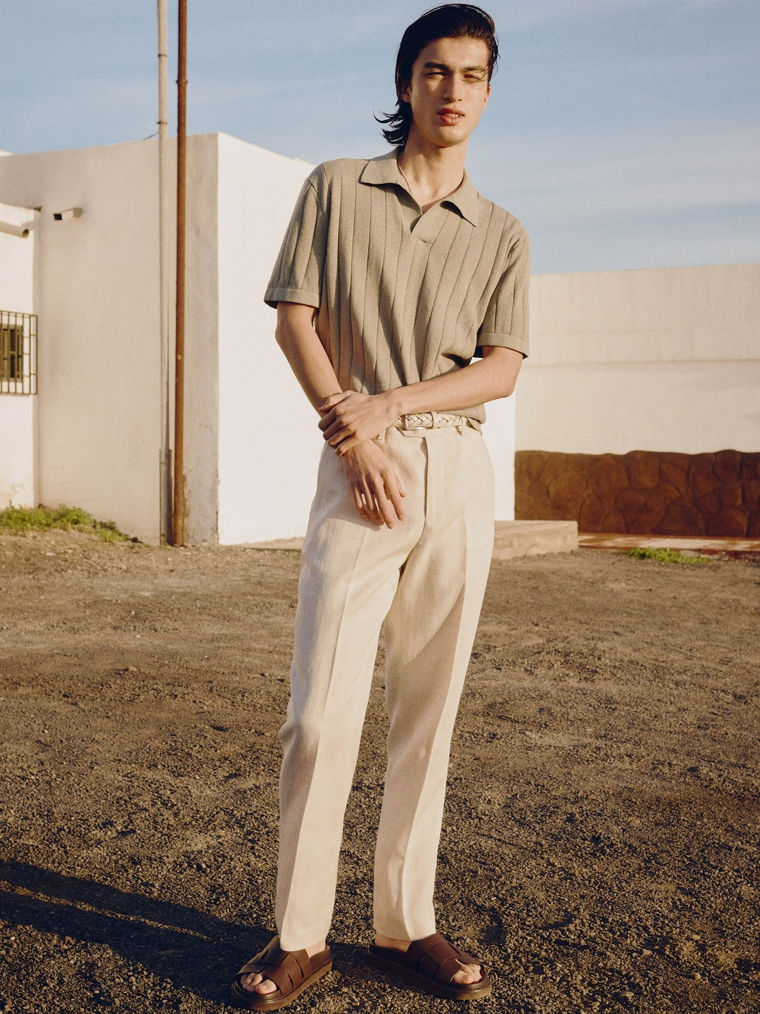 H&M Regular Fit Linen-Blend Polo Shirt