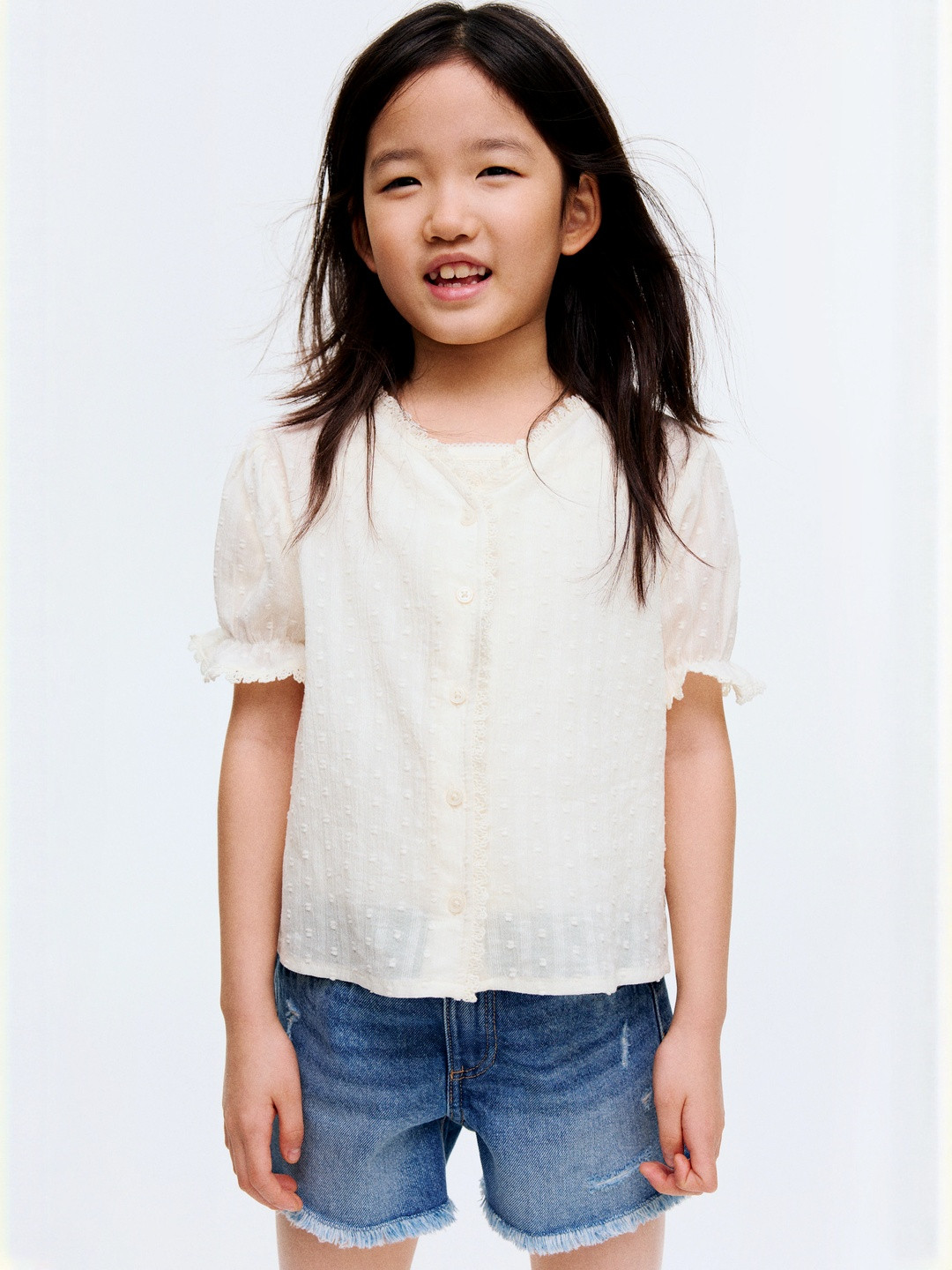 H&M Girls Lace-Trimmed Cotton Blouse