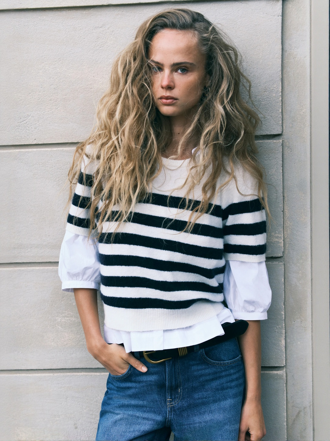 H&M Fine-Knit Puff-Sleeved Top