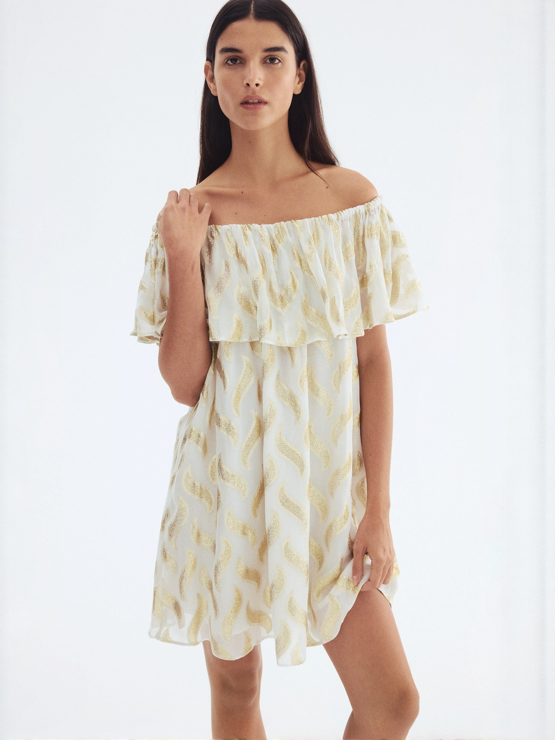 H&M Jacquard-Weave Off-The-Shoulder Dress