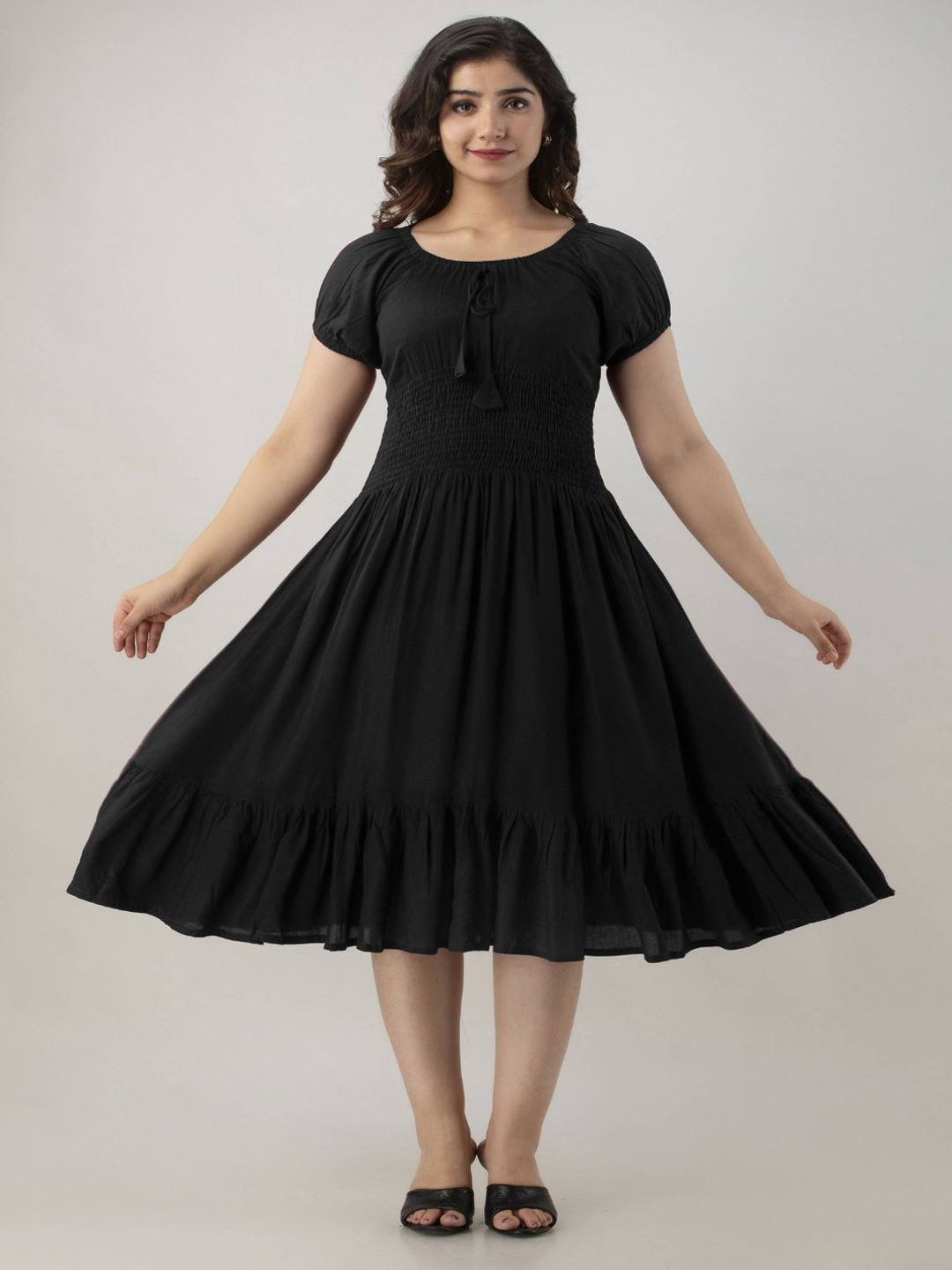 MAJISA HUB Puff Sleeve Fit and Flare Dress