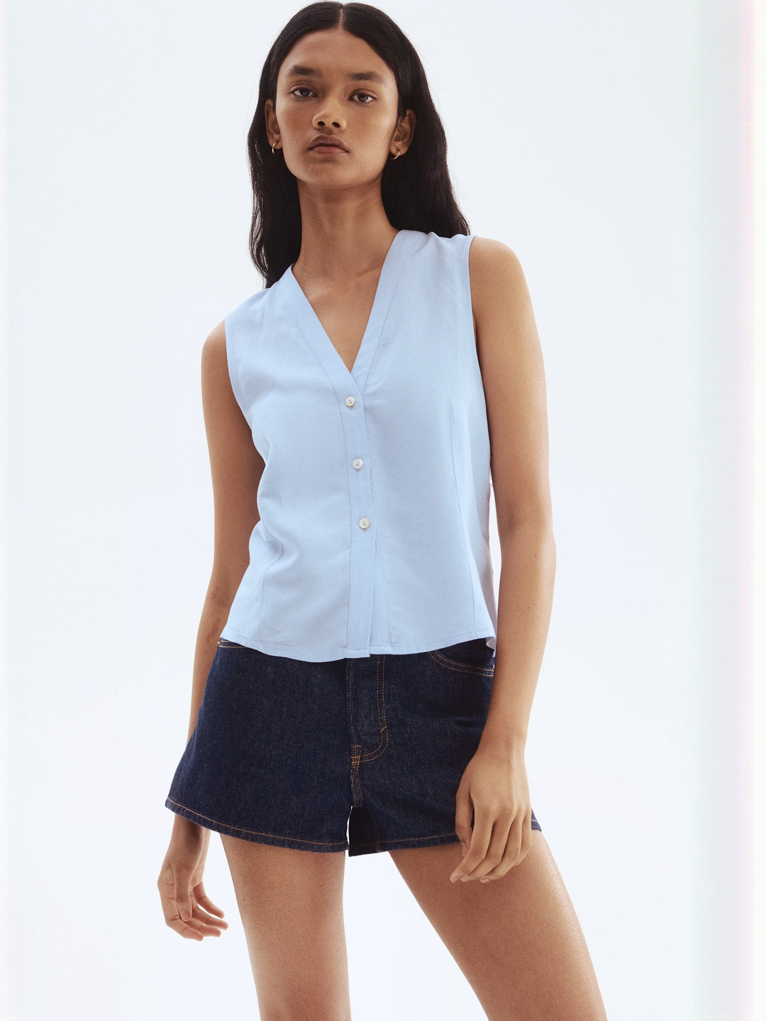 H&M Sleeveless Linen-Blend Blouse