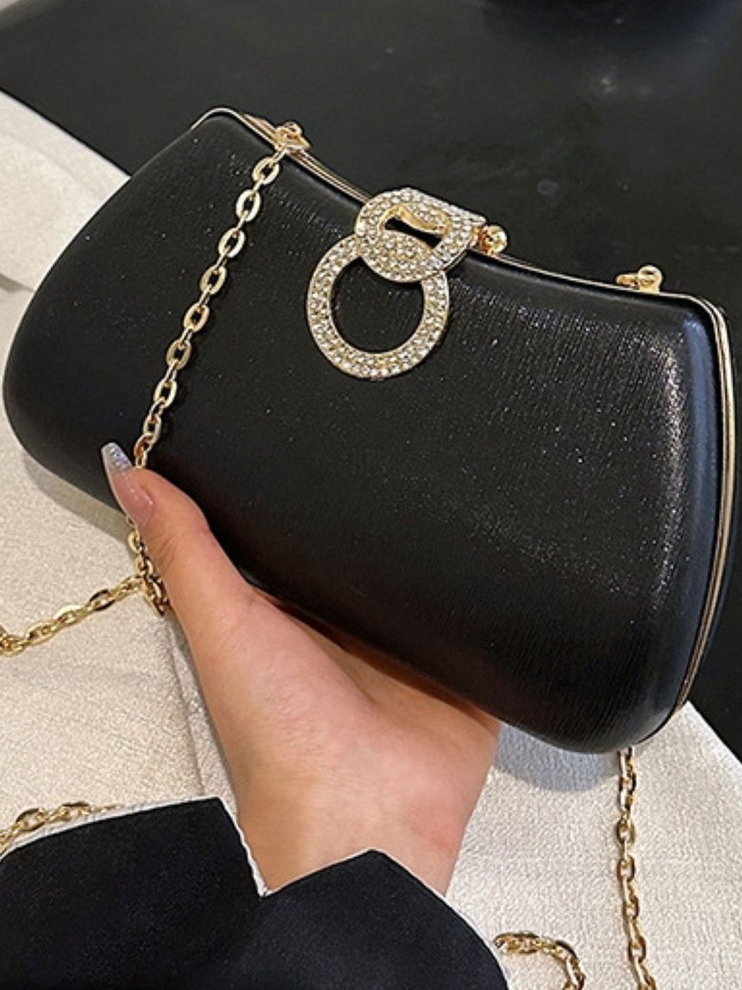 CORSICA Black Solid Polyester Small Party Sling Bag