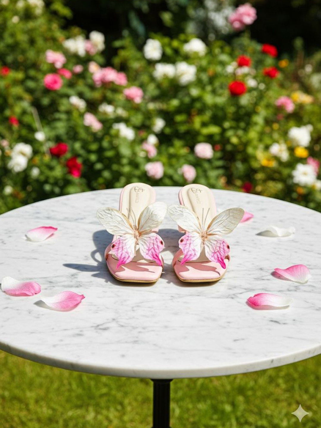 Insolito22 Women Butterfly Embellished Kitten Heels Sandals with Bows