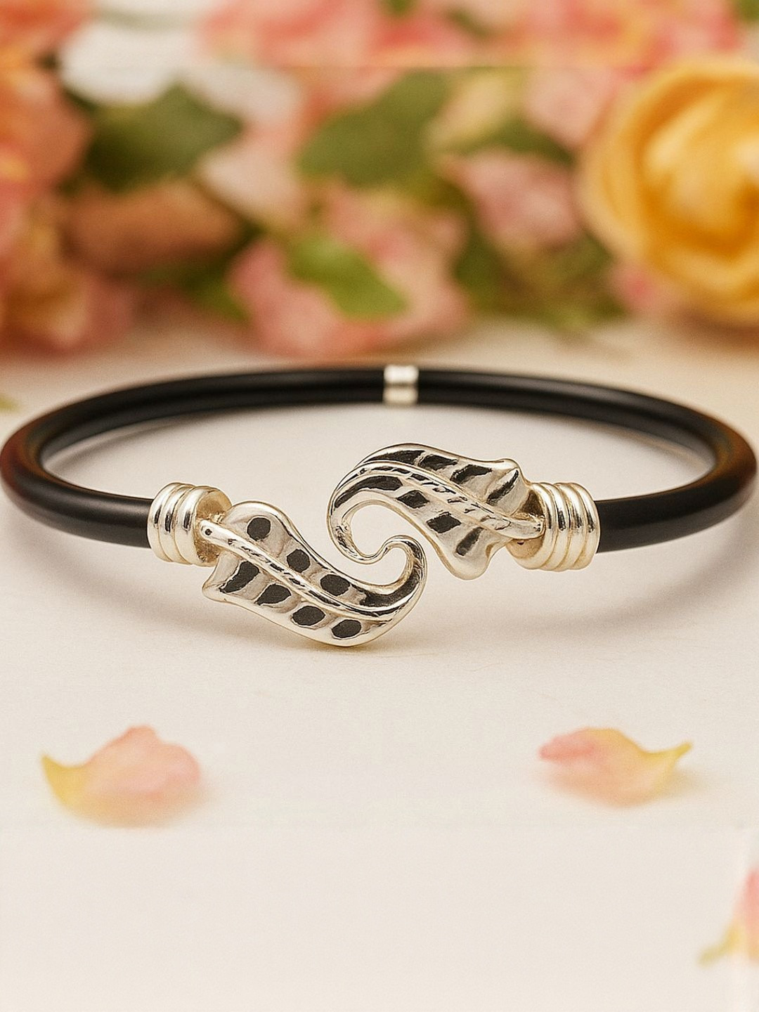 PARASMONI Women Sterling Silver Twisted Leaves Design Bangle