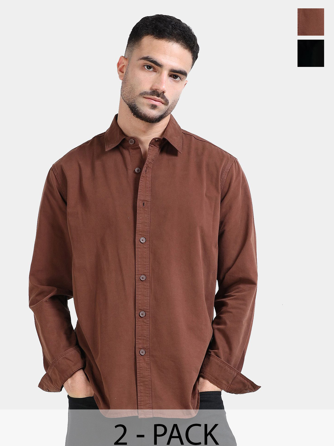 StitchX Men Pack of 2 Full Sleeve Core Essentials Over-Dyed Shirts