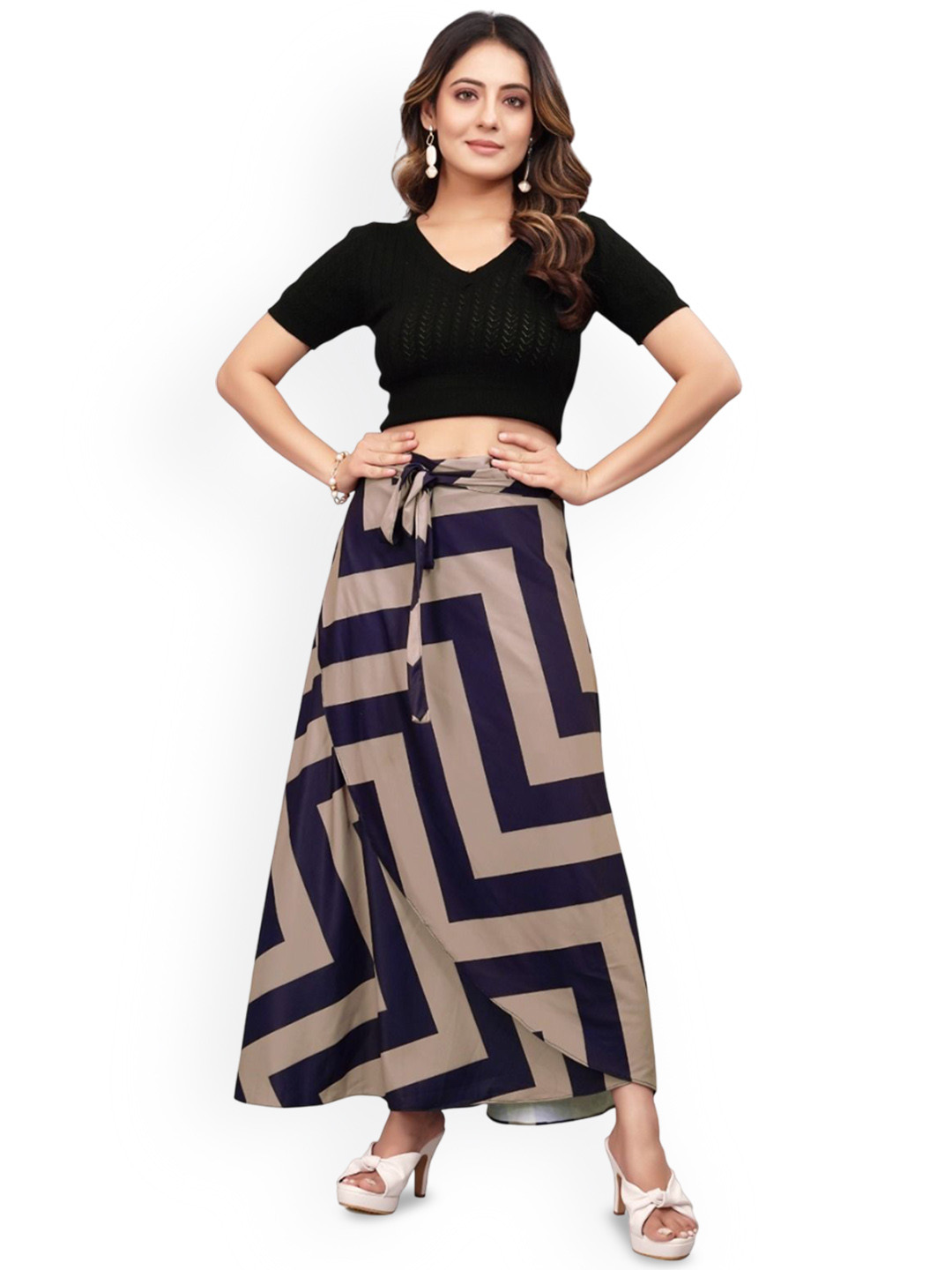 TENNECY Women Printed Wrap Maxi Skirt