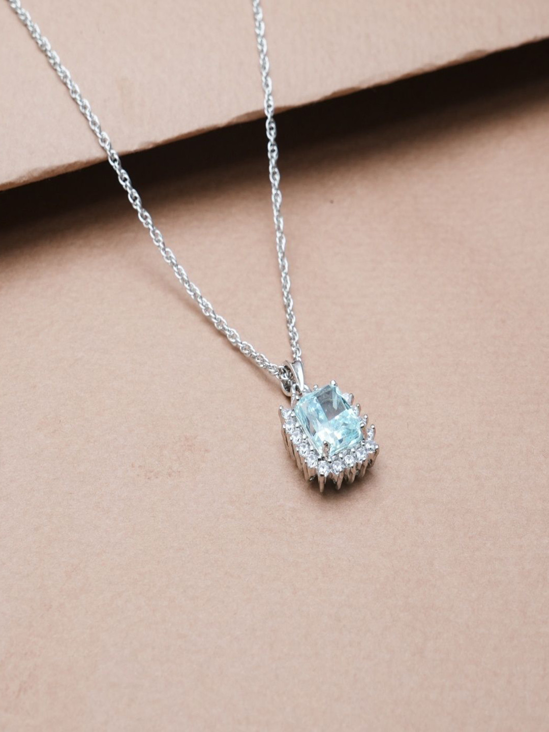 TASSYA Women Silver Sky Blue Spark Chain Pendant