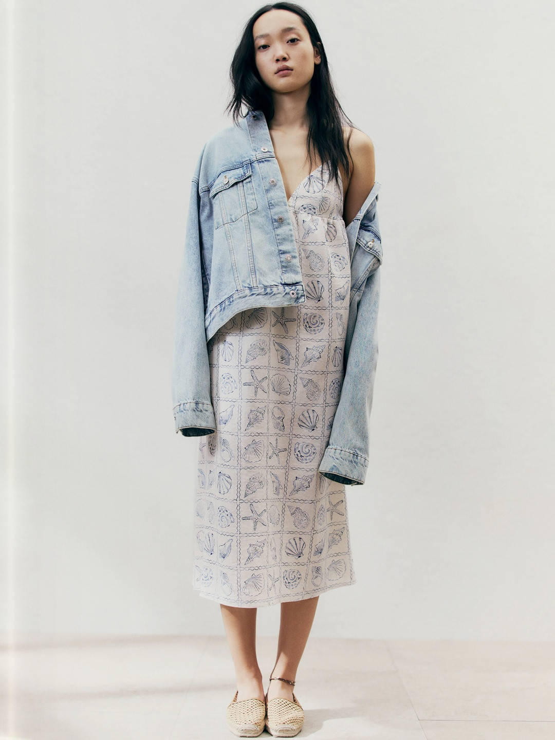 H&M Women Plunge Neck Nautical Tie-Detail Midi Dress