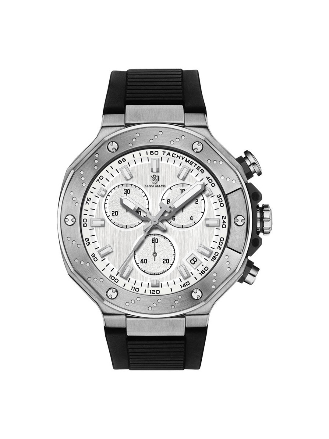 SANSIMAYO Men Dial & Bracelet Style Straps Analogue Watch SM-M-225-B-S-W