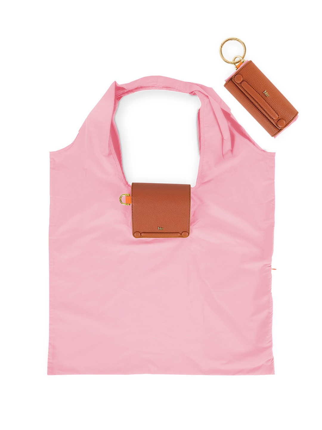 HIE Lepayt Foldable Tote Bag with Detachable Golden Metal Keychain Loop & Leather Cover