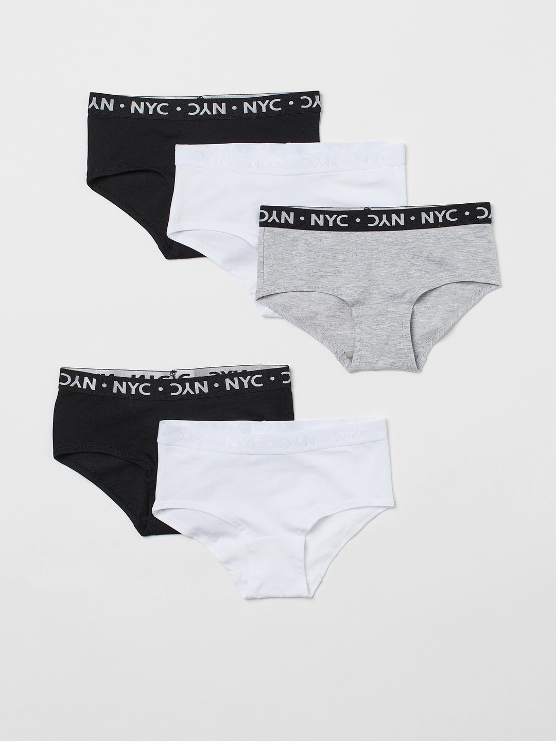 H&M Pack of 5 White & Black Cotton Hipster Briefs