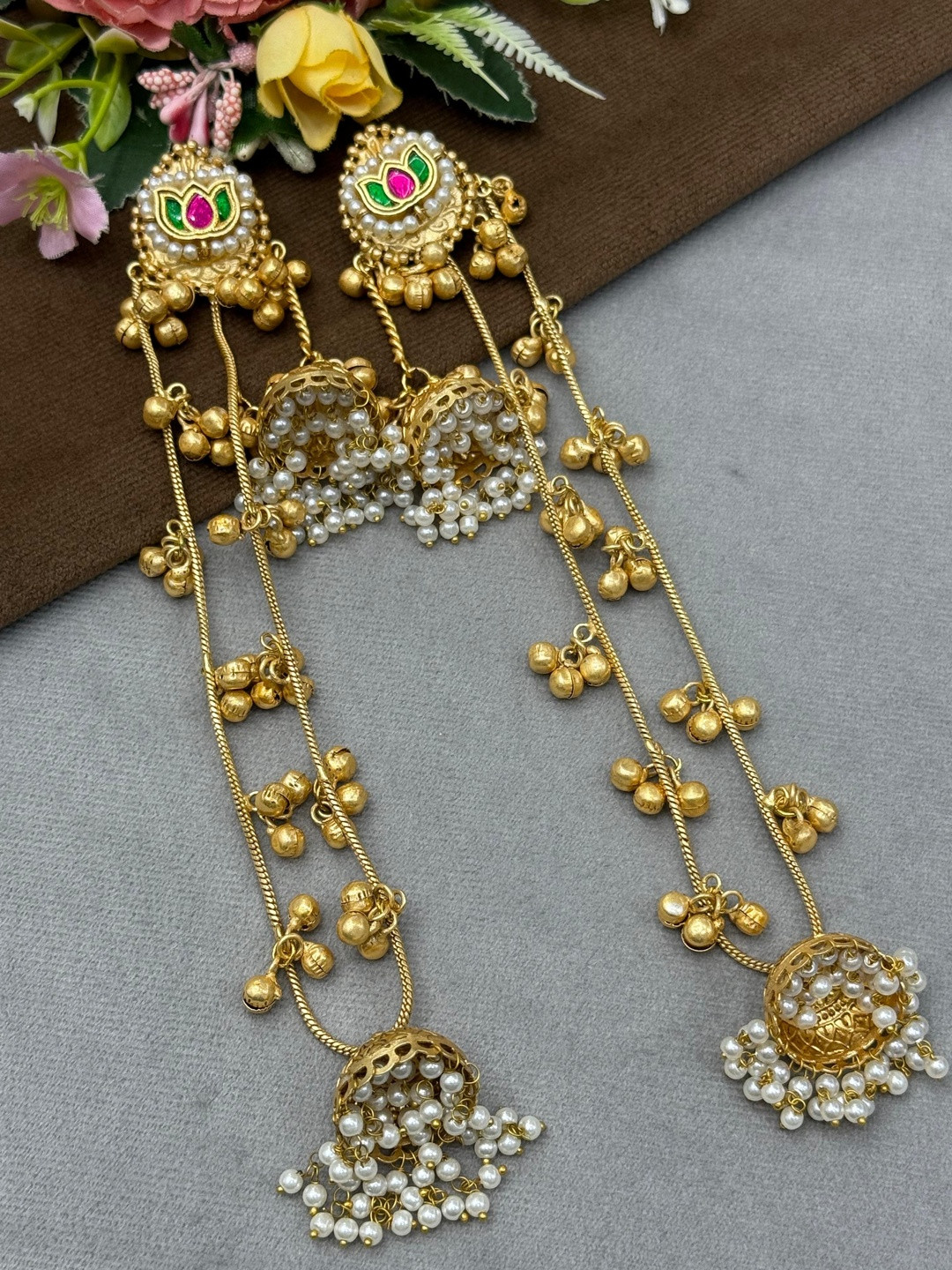 VANSHIKA JEWELS Kashmiri Lotus Long With Jhumkas Earrings
