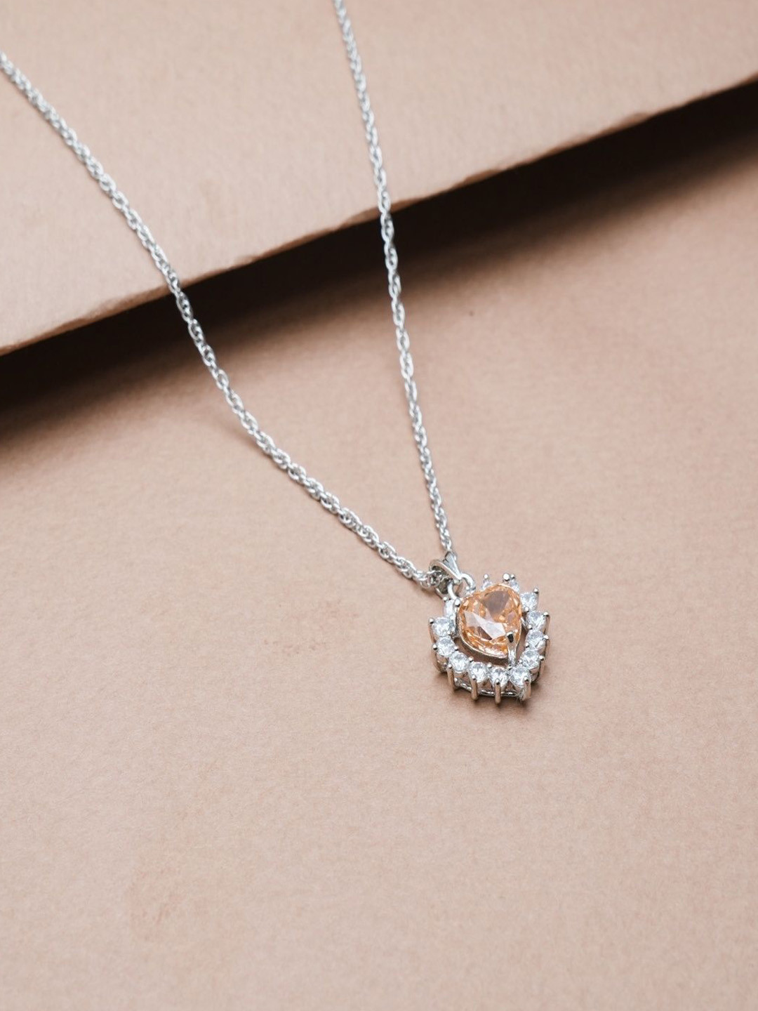 TASSYA Women 025 Sterling Silver-Plated Contemporary Pendant With Chain