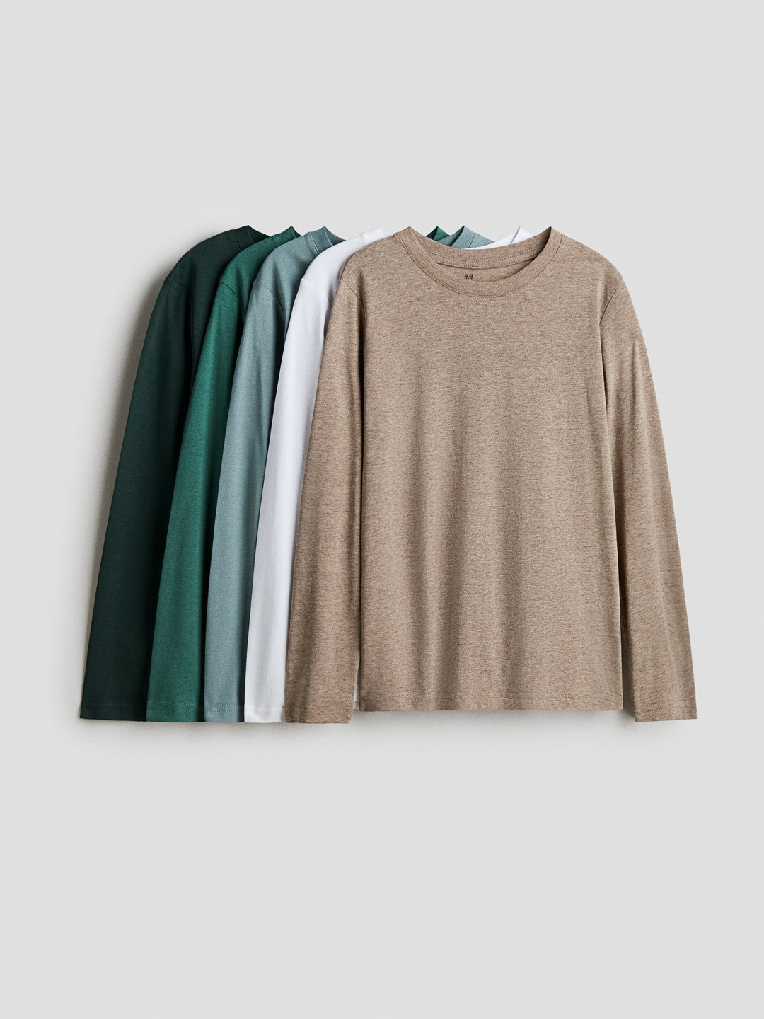 H&M Boys 5-Pack Round Neck Long Sleeves Cotton Jersey Tops
