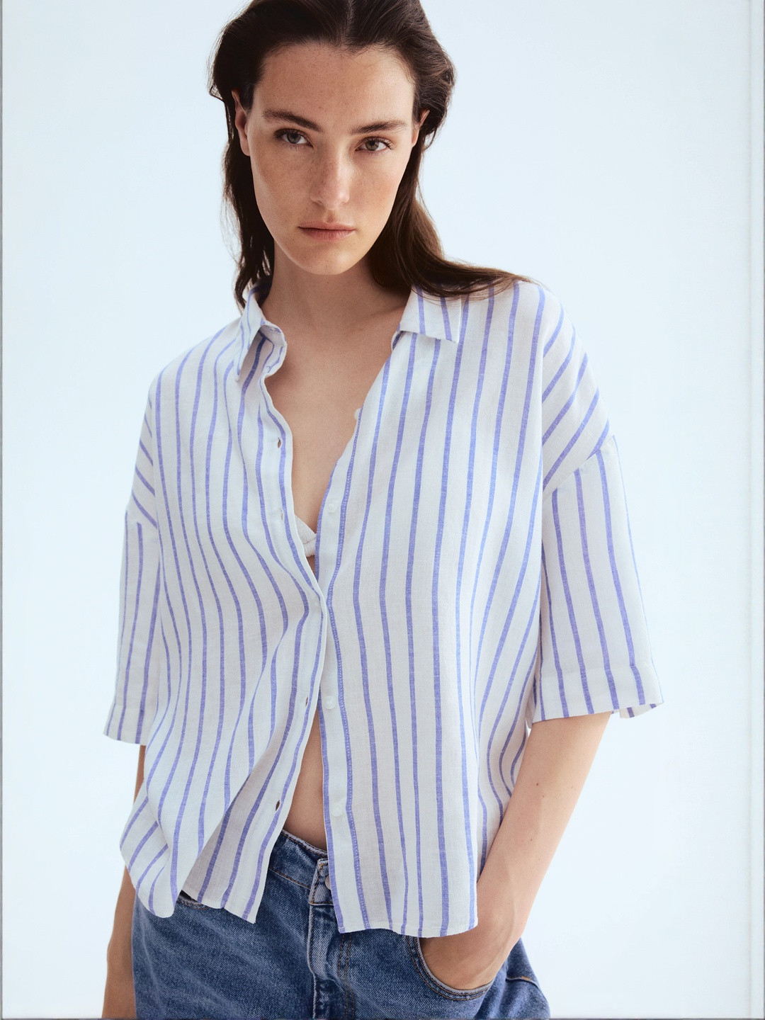 H&M Linen-Blend Oversized Shirt