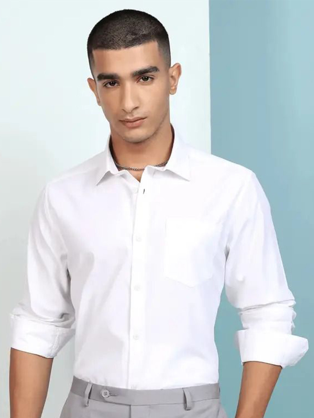 krishna boutique Men Slim Fit Solid Spread Collar Cotton Casual Shirt