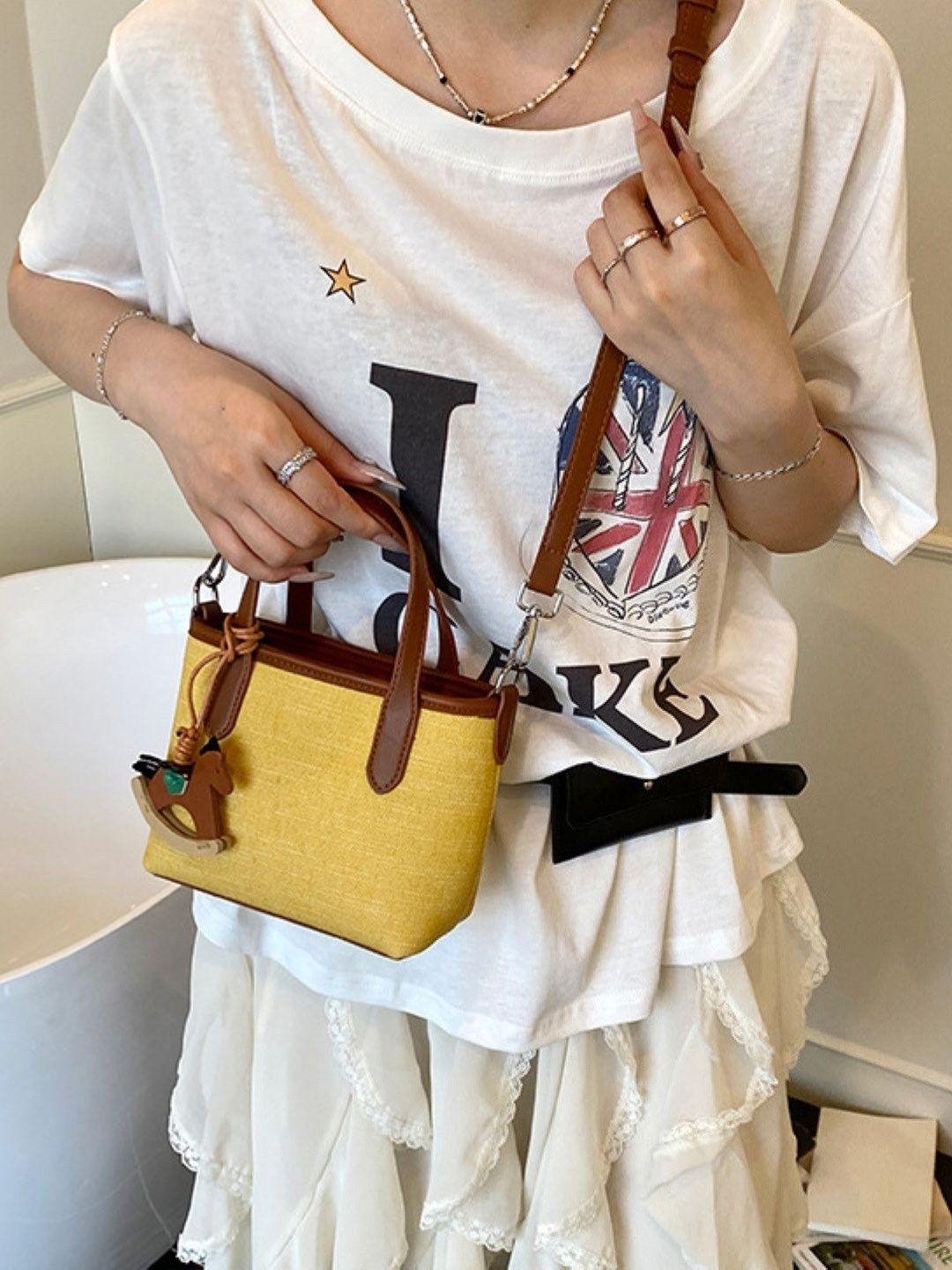 CORSICA Yellow Solid PU Small Casual Handheld Bag
