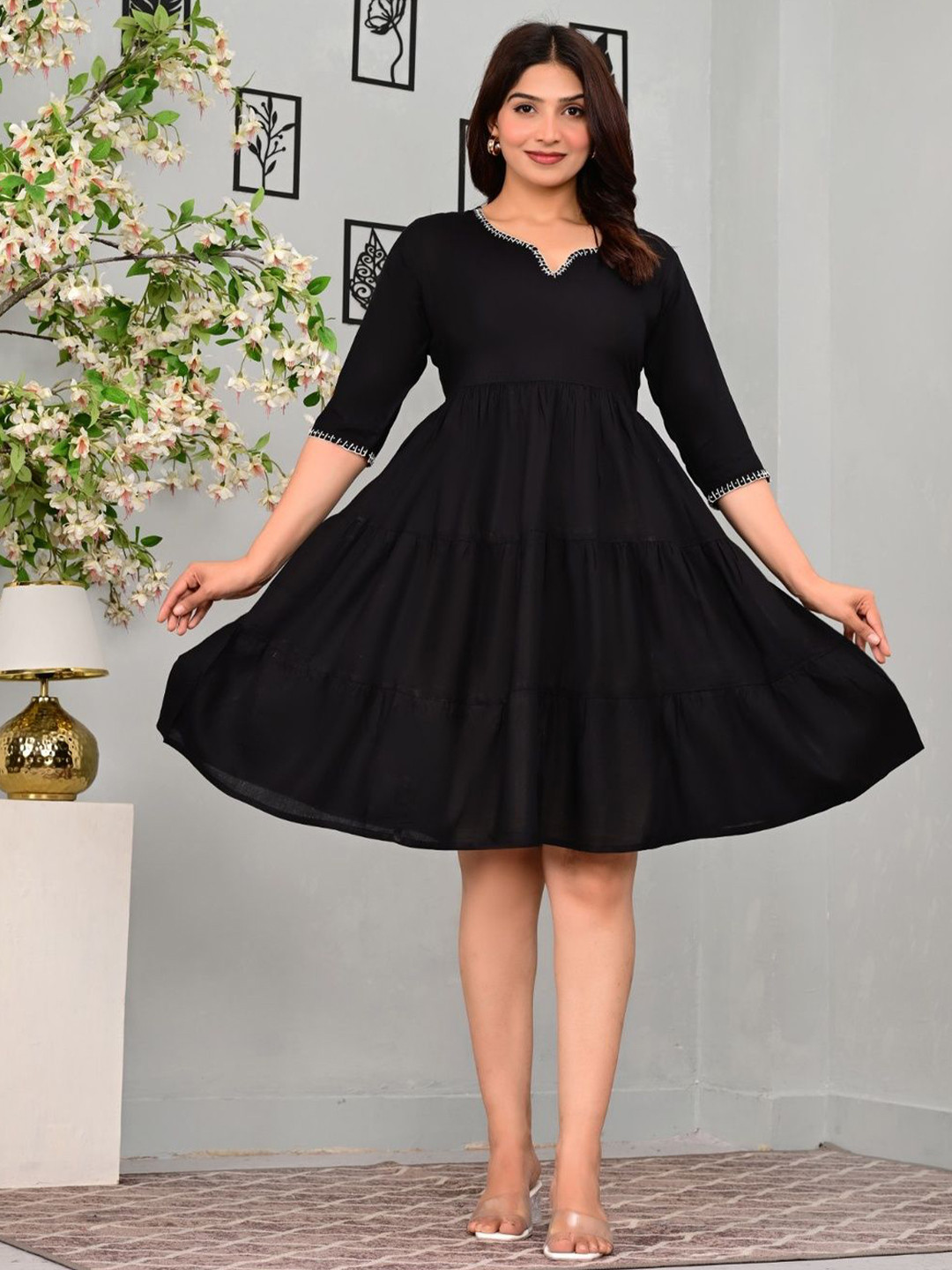 Aloan Beauty Women Sweetheart Neck Tiered Fit and Flare Dress