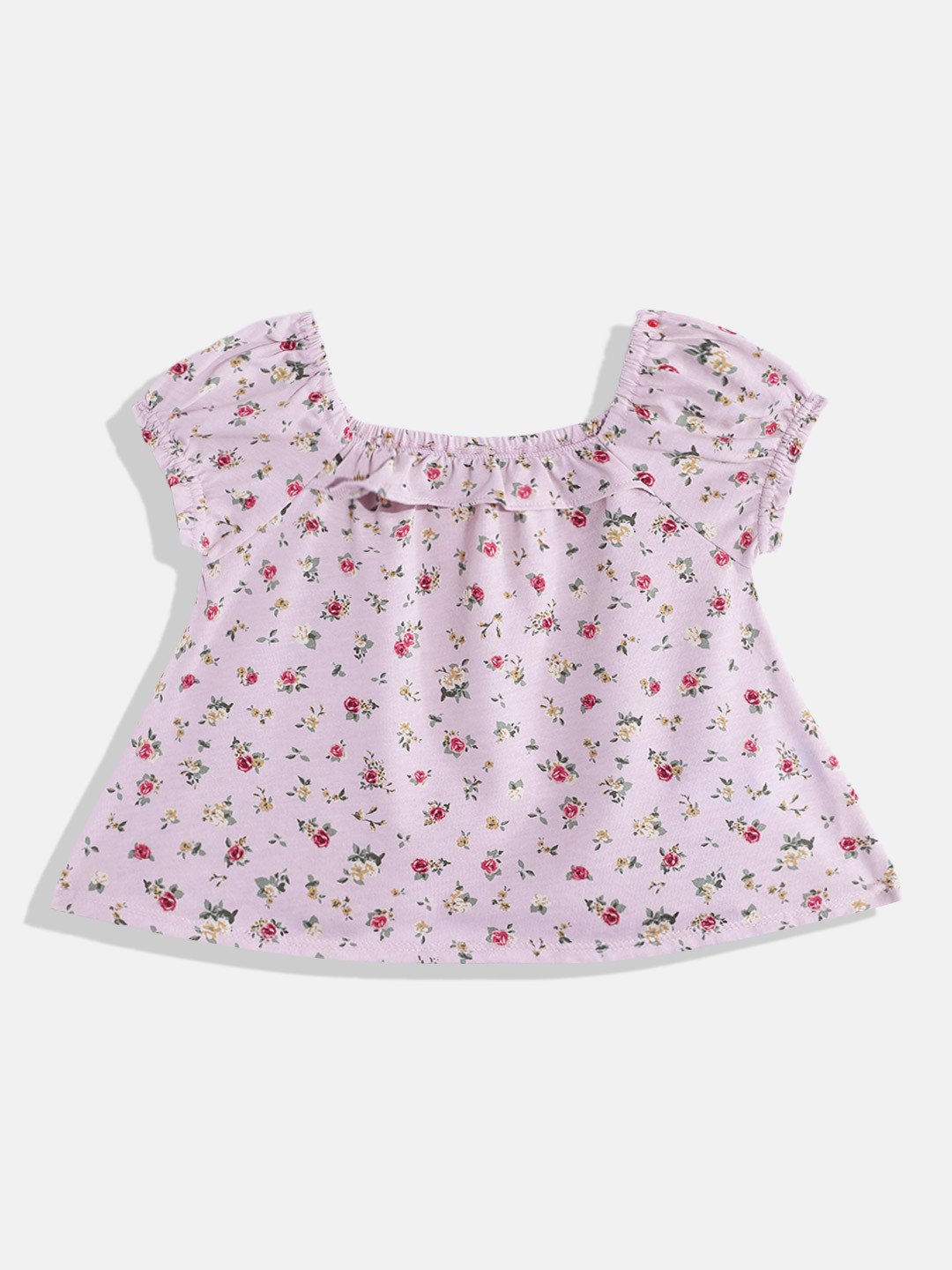 THE CHILDREN'S PLACE Floral Printed Puff Sleeve Top With Ruffles Detail