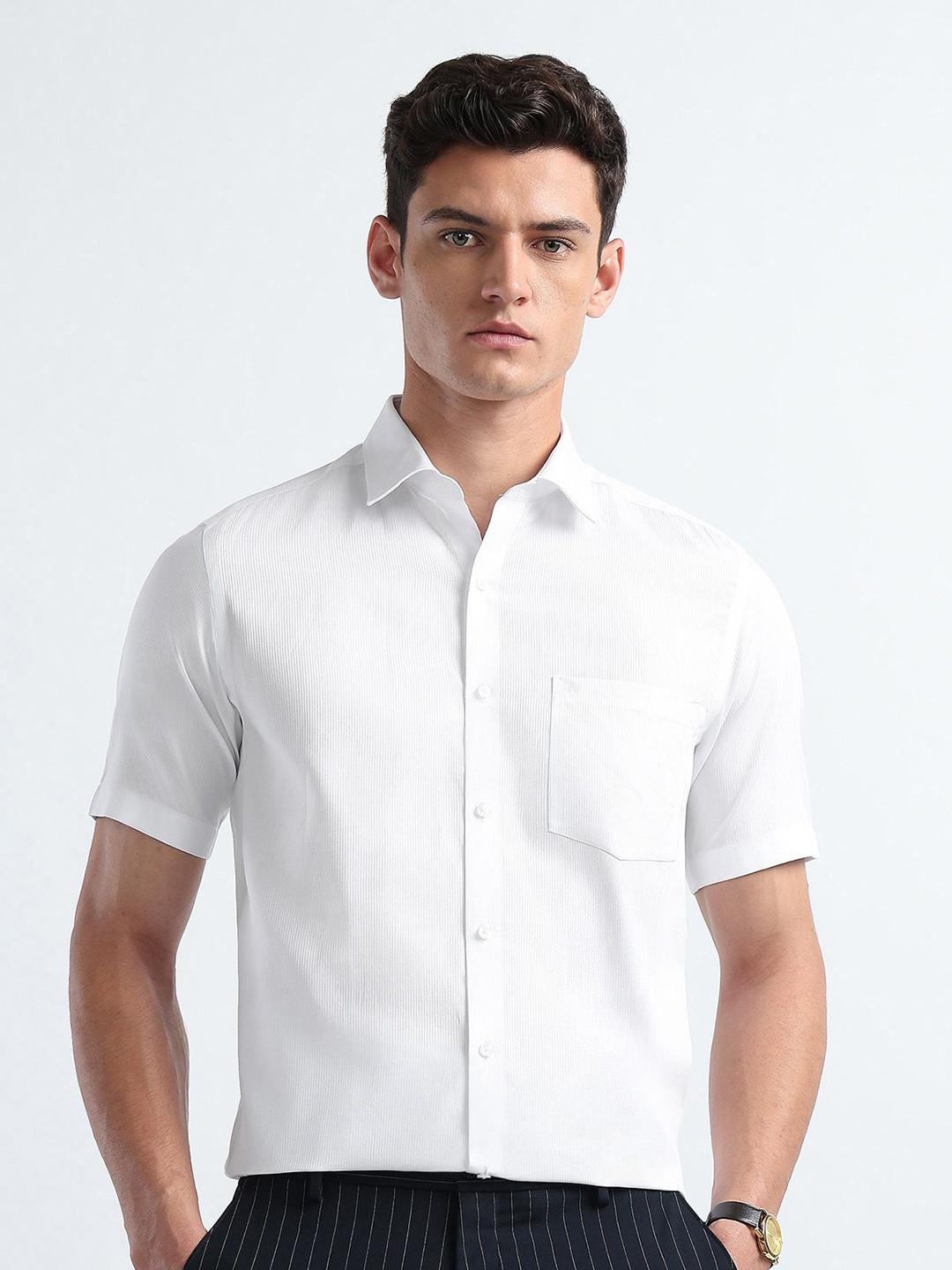 Arrow Men Textured Spread Collar Pure Cotton Formal Shirt