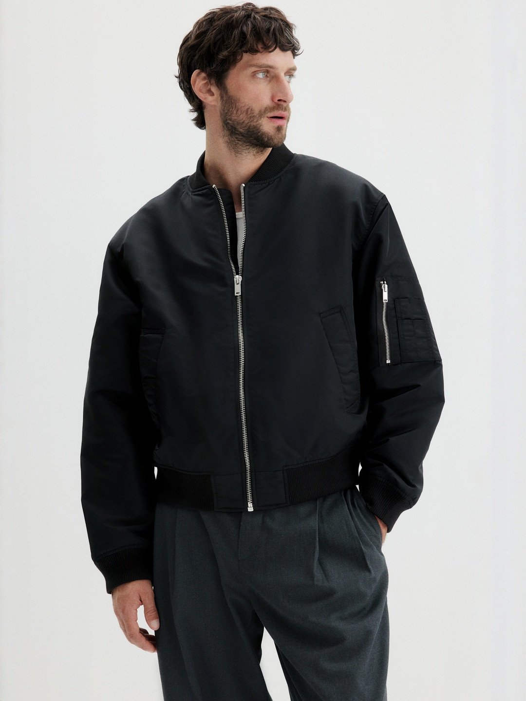 H&M Loose Fit Nylon Bomber Jacket