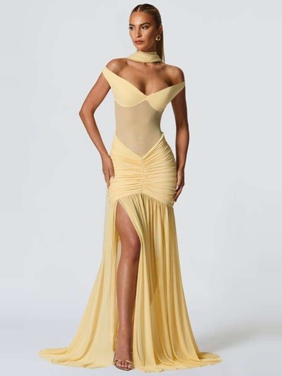 Bee Boe Women Aurelia Mesh Lemon Maxi Dress