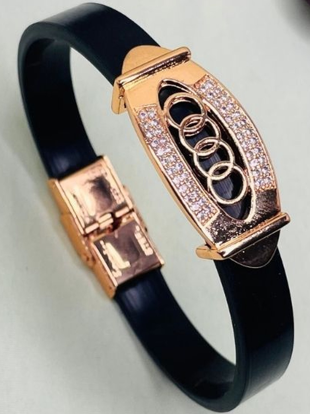 RKB Sales Men Gold-Plated Black American Diamond Bracelet