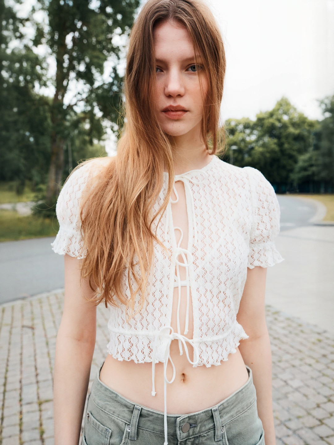 H&M Cropped Pointelle-Knit Top