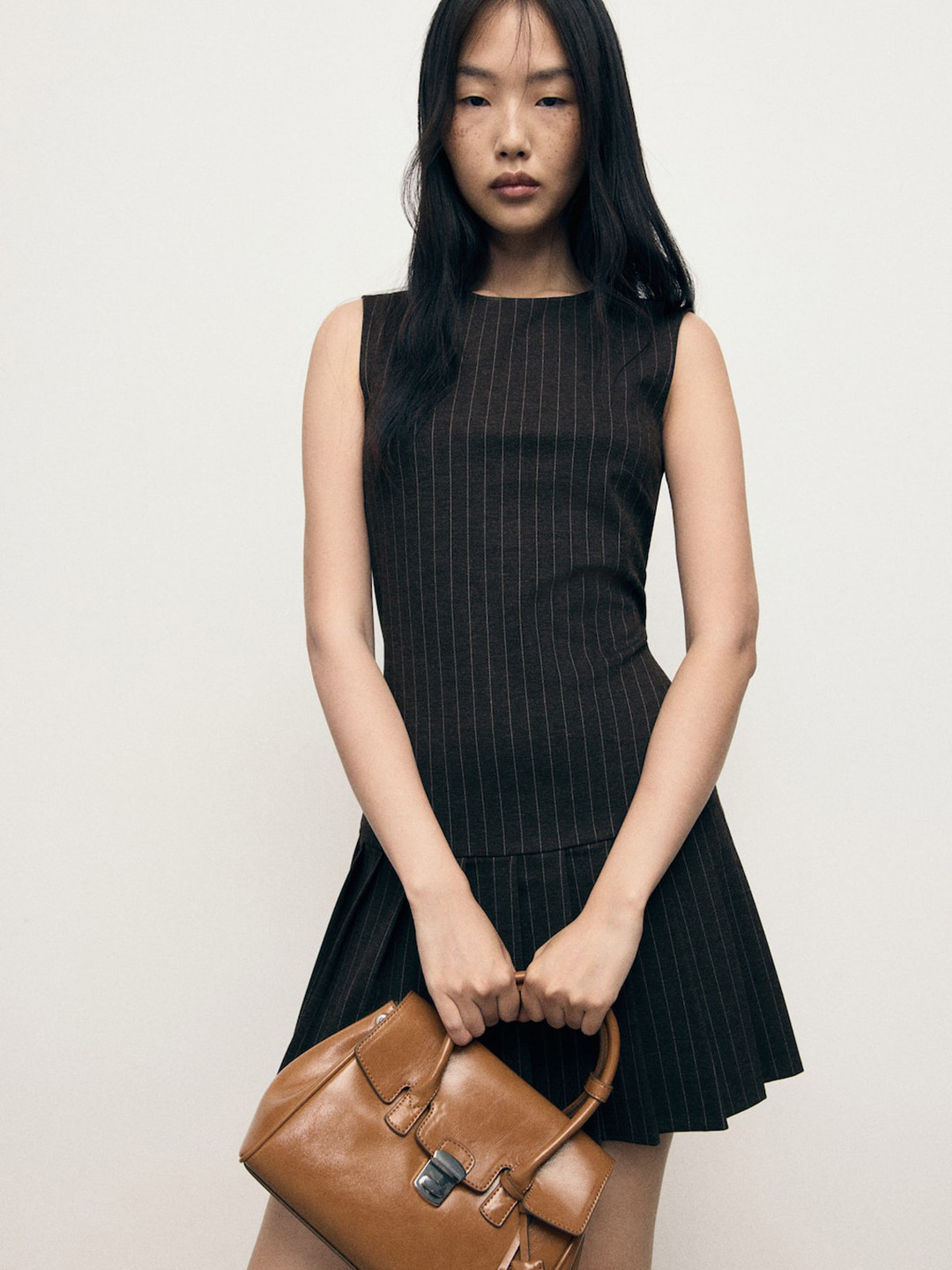 MANGO Pinstriped A-Line Pleated Mini Dress